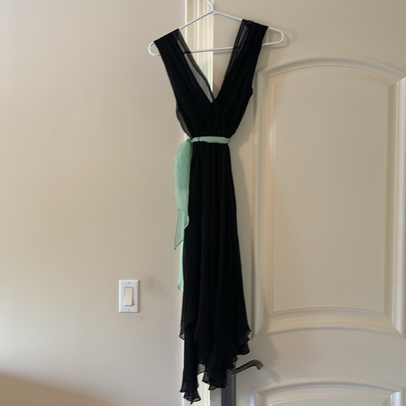 Black Sheer Lined Dress with Mint Green Belt for Sale! - Picture 3 of 5